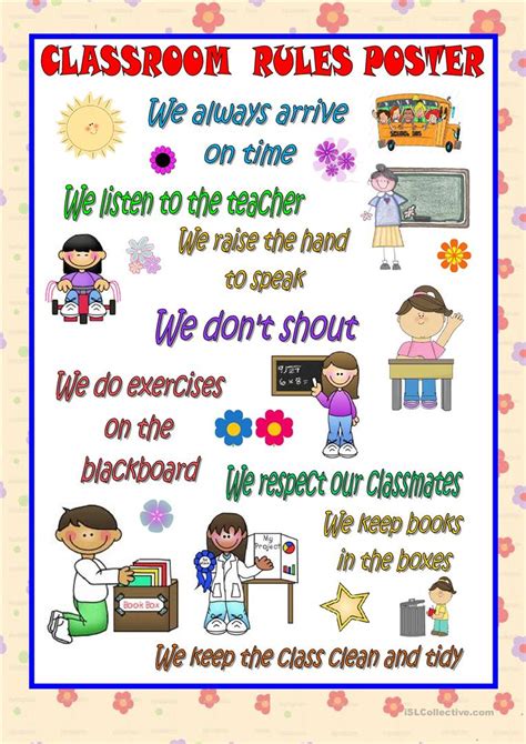 CLASSROOM RULES POSTER worksheet - Free ESL printable worksheets made ...