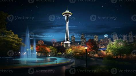 Night view of Space Needle. Generative AI 32977279 Stock Photo at Vecteezy