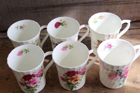 vintage English bone china tea mugs or coffee cups, six different roses ...