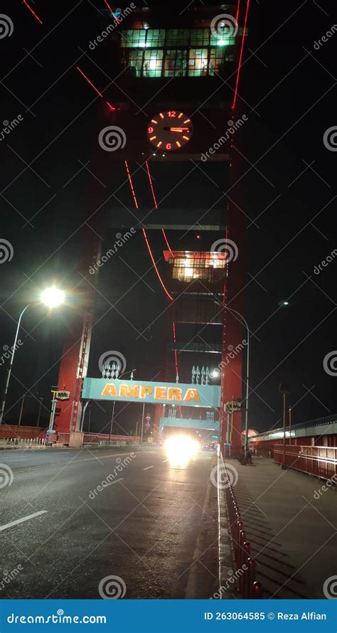 Ampera Bridge at Night in Palembang City Editorial Image - Image of ...