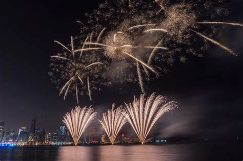 Premium Photo | Fireworks in the doha corniche doha qatar