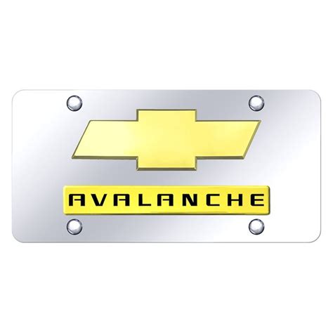 Autogold® D.AVL.2.GC - Chrome License Plate with 3D Gold Avalanche Logo and Chevrolet Emblem