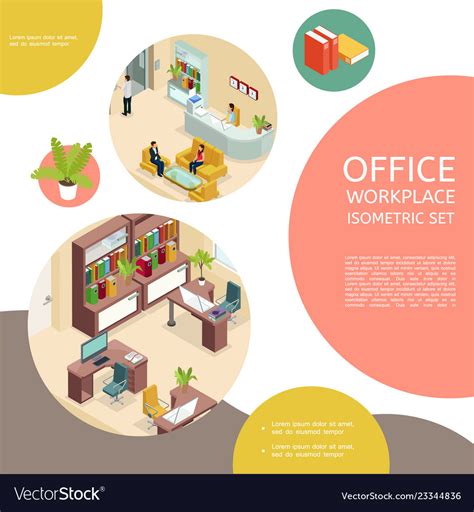 Isometric office interior template Royalty Free Vector Image