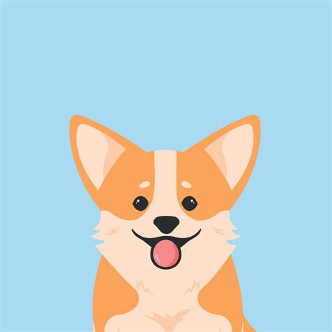 Portrait of a dog face cartoon illustration. Welsh corgi pembroke smiling with tongue out ...