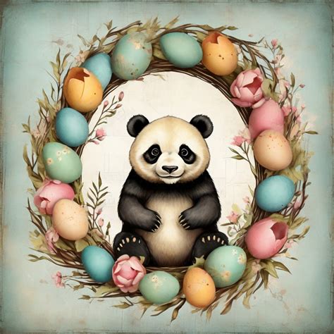 Easter Egg Wreath Panda Bear Art Free Stock Photo - Public Domain Pictures