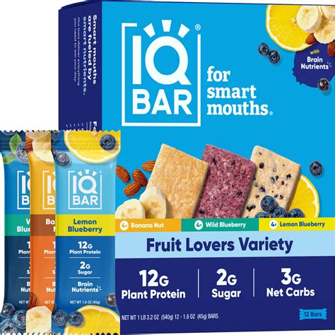 IQBAR Brain & Body Fruit Lovers Variety Keto Protein Bars, Low Carb, Low Sugar, 12-Count Energy ...