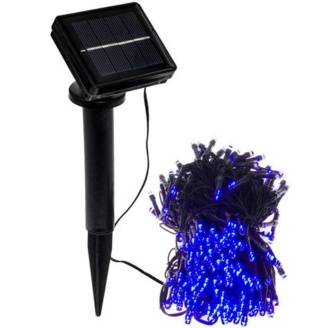 GreenLighting 250 Light 80 ft. Solar Powered Integrated LED Blue Christmas Outdoor String Lights ...