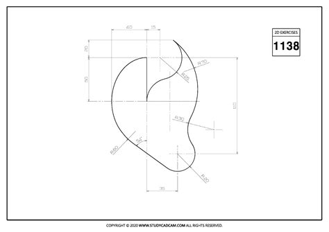 2D CAD EXERCISES 1138 - STUDYCADCAM Isometric Drawing, Autocad Drawing, Model Drawing, Geometry ...