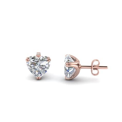 Heart Diamond Stud Earring 2 Carat In 14K Rose Gold | Fascinating Diamonds