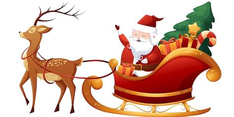 Premium Vector | Cartoon santa claus sleigh with gifts and reindeer in ...