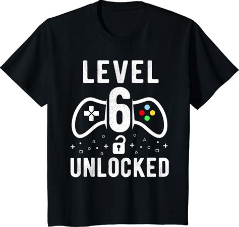 Youth 6th Birthday Shirt Level 6 Unlocked Funny Video Gamer Gift T-Shirt : Amazon.co.uk: Fashion