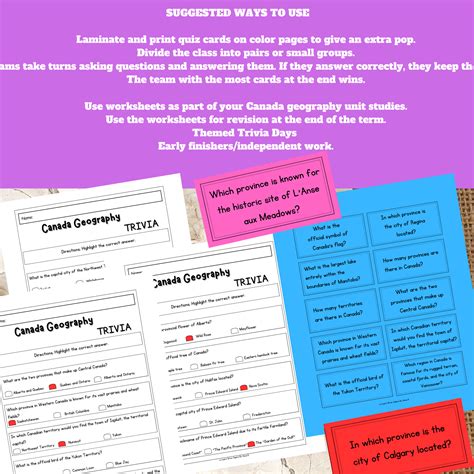 Canadian Geography Worksheets - Canadian Geography Trivia & Quiz Cards Printables | Made By Teachers