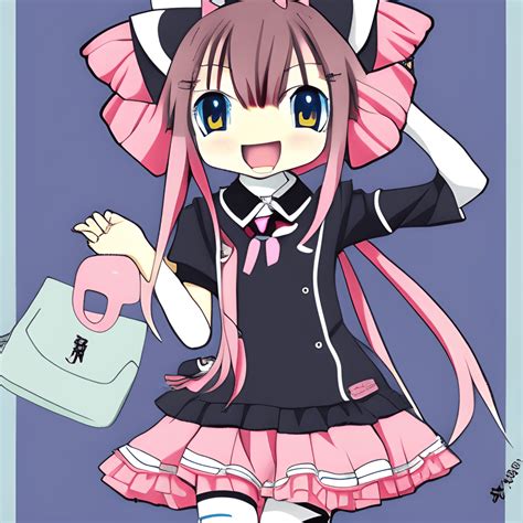 Anime Cat Girl Kawaii Chibi in Uniform with Hat and Shoe · Creative Fabrica