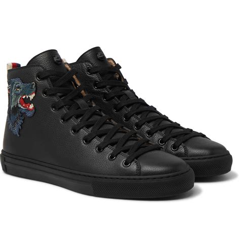 Gucci Major Wolf-appliquéd Full-grain Leather High-top Sneakers in Black for Men | Lyst