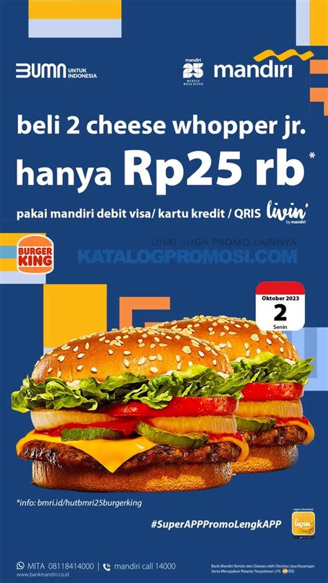 PROMO BURGER KING HUT MANDIRI – Beli 2 Burger Cheese Whopper Jr. cuma Rp. 25.000 • SoPasti.Com