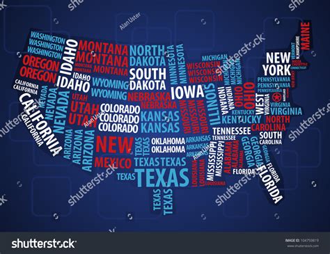 Usa Wordcloud Map Stock Vector (Royalty Free) 104759819 | Shutterstock