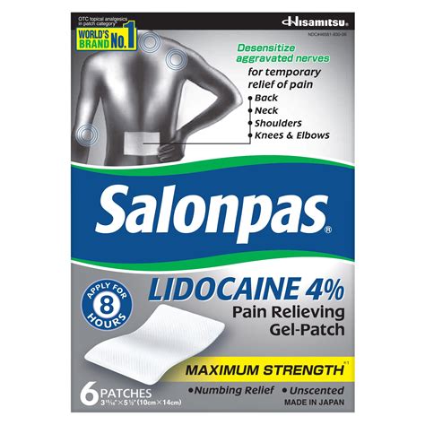 Salonpas Lidocaine Pain Relieving Gel-Patch with Maximum Strength ...