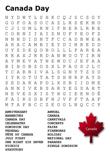 Canada Day Word Search by sfy773 | Teaching Resources