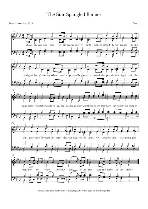 The Star Spangled Banner (United States National Anthem) Sheet music ...