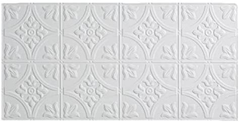 a white tile wall with an intricate design on it's side and the center panel is