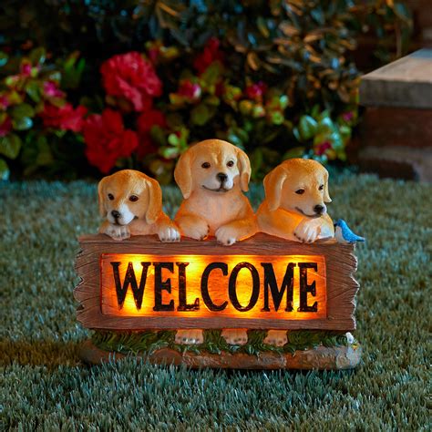 3 Dogs Solar Welcome Decor - Hand-Painted Sign, Brown | Catherines