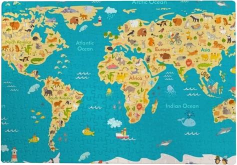 1000 pcs Jigsaw Puzzles Cute Animal World Map Fun Puzzles for Teens ...