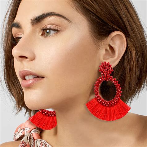 AENSOA Bohemia Handmade Big Tassel Earrings For Women Ethnic Large Statement Drop Earrings Long ...
