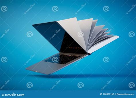 Reading Books Online. Open Book and Laptop on a Blue Background Stock ...