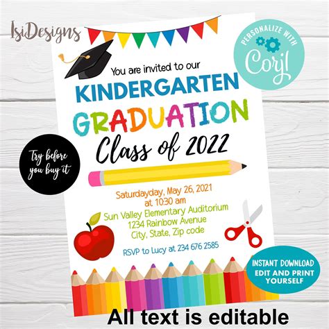 Kindergarten Graduation Invitation, Editable Kindergarten Graduation ...