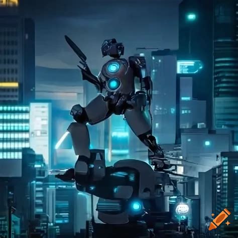 Sci-fi anime robots with futuristic axes in tokyo city on Craiyon