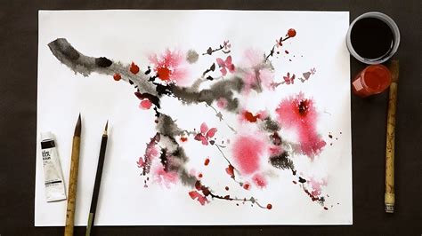 Chinese painting technique using bamboo brushes and watercolor paints ...