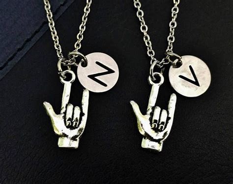 I love you Necklace, Sign language necklace, Hand symbol I love you, Set of 2, Sign language ...