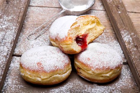 Traditional Polish Donuts on Wooden Background. Stock Image - Image of ...