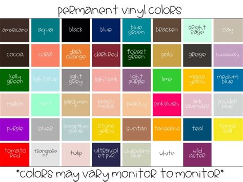 Cricut Vinyl Color Swatches Palette Chart Permanent Etsy | Hot Sex Picture