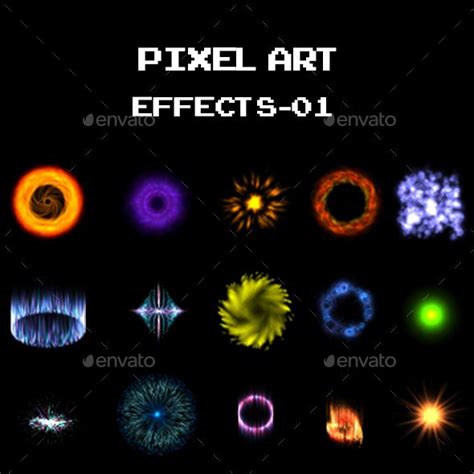 the pixel art effect pack is shown in different colors and sizes ...