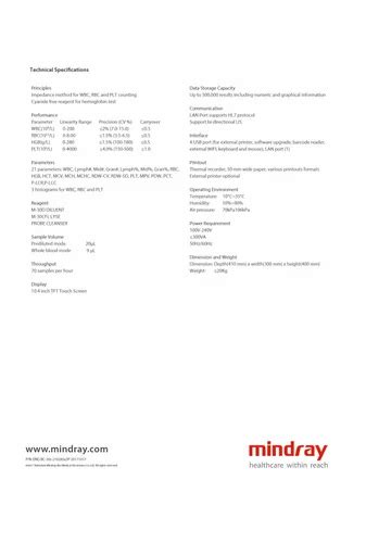 Mindray Hematology Analyzer at Rs 270000 | Mindray Cell Counter in Jaunpur | ID: 2851390200812