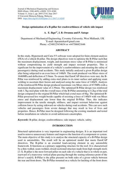 (PDF) Design optimization of a B-pillar for crashworthiness of vehicle side impact