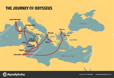 Mapa Con Viaje Odiseo Ilustración de stock #647965598 de ©dkaramit