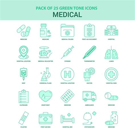 25 Green Medical Icon set 14062241 Vector Art at Vecteezy