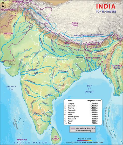 Top Ten Rivers in India (by Lenghth in kms) - Maps of India