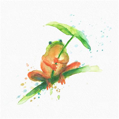 Frog Watercolor ClipArt Frog In Rain Watercolor Painting Wildlife clipart Nature Scrapbook ...