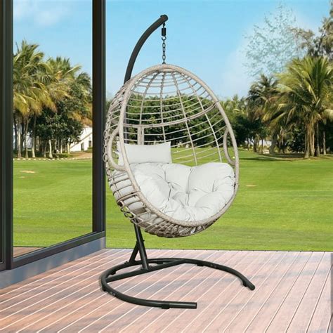 Ulax Furniture Patio Wicker Hanging Basket Swing Chair Indoor Outdoor Rattan Teardrop Chair ...