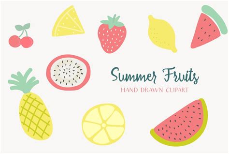 Summer Fruits Hand Drawn Clip-art | Etsy