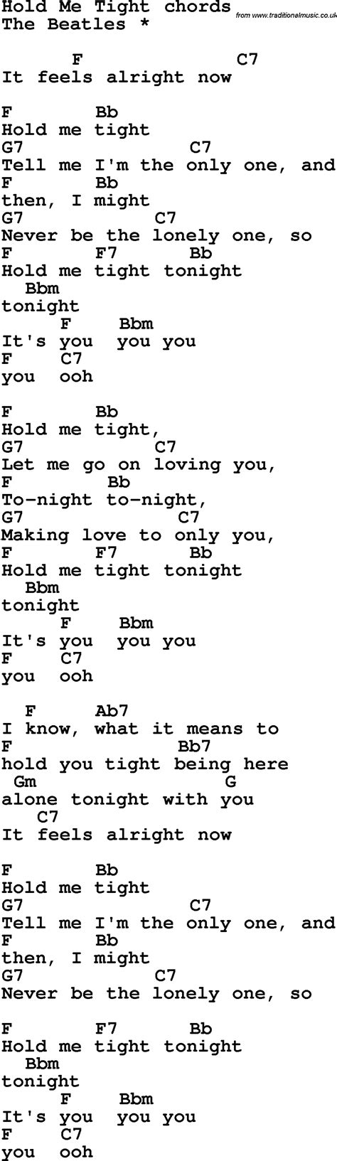 Song lyrics with guitar chords for Hold Me Tight - The Beatles