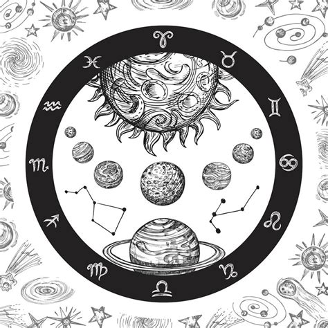 Astrology concept with planets. Hand drawn universe, planetary system ...