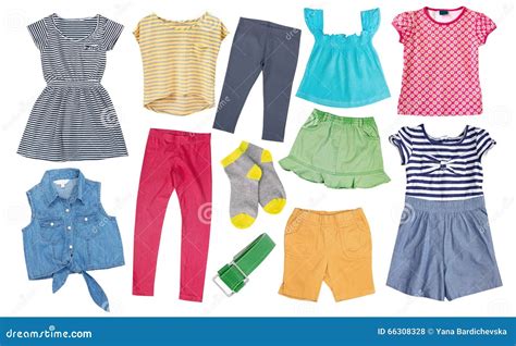 Child Girl Cotton Bright Summer Clothes Set Collage Isolated. Stock ...