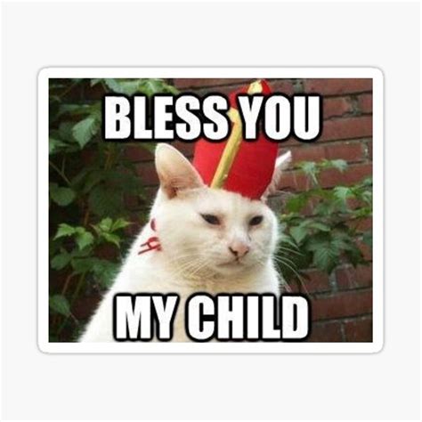 "Bless you my child,funny cat meme" Sticker for Sale by SamalexDesigns | Redbubble