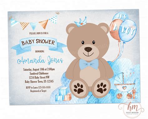 Teddy Bear Baby shower invitation It's a Boy baby shower | Etsy