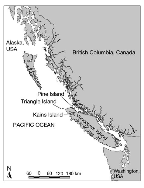 Map of British Columbia coast, showing location of Triangle, Pine, and... | Download Scientific ...