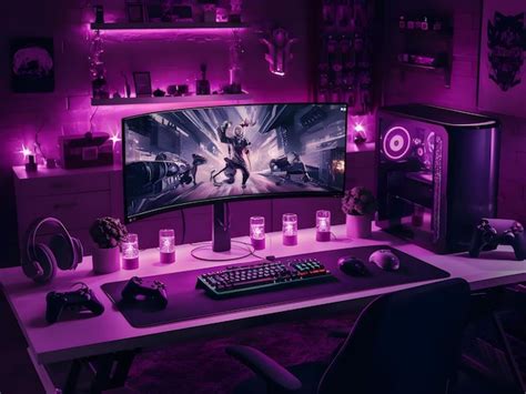 Premium Photo | Gamer Room with Neon Desktop Setup Illustration